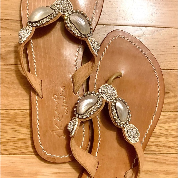 Skemo Shoes - SKEMO beautiful leather designer sandals w Czech crystals, natural stones
